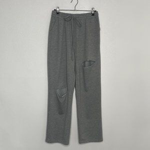 RIPPED GREY STRAIGHT LEG SWEATPANTS